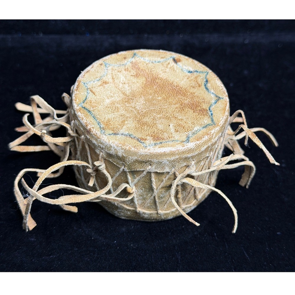 Vintage Cherokee NC USA History-Miniature Rawhide Leather Fringe Souvenir Drum